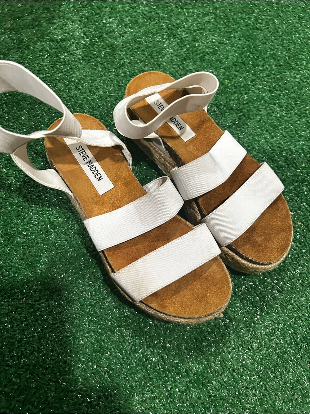 Steve Madden White Platform Espadrille Wedge Sandals Women’s Size 5 Ankle Strap